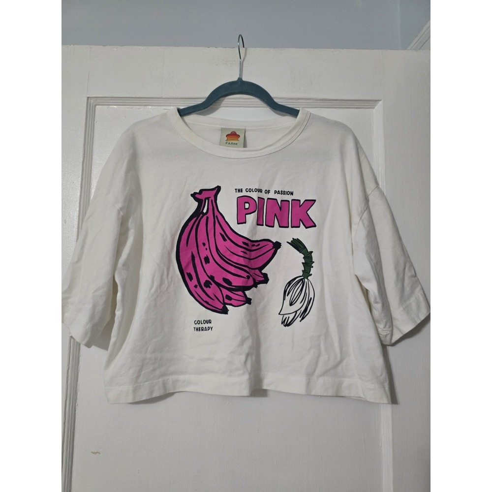 FARM Rio The Colour of Passion PINK Colour Therapy Pink Bananas Crop T-Shirt Med